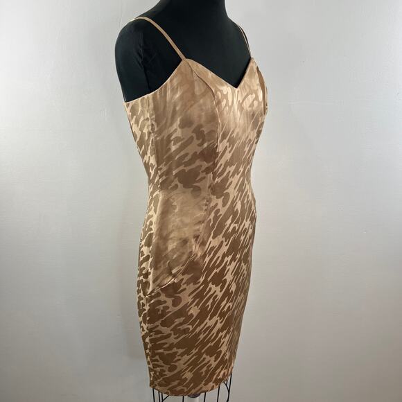 VINTAGE d'ore By Della Roufogali Gold Print Princess Seam Silk Mini Dress Size 6 - Picture 3 of 7